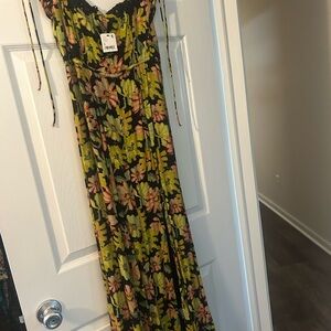 Free People Floral Maxi Dress - Black and Green